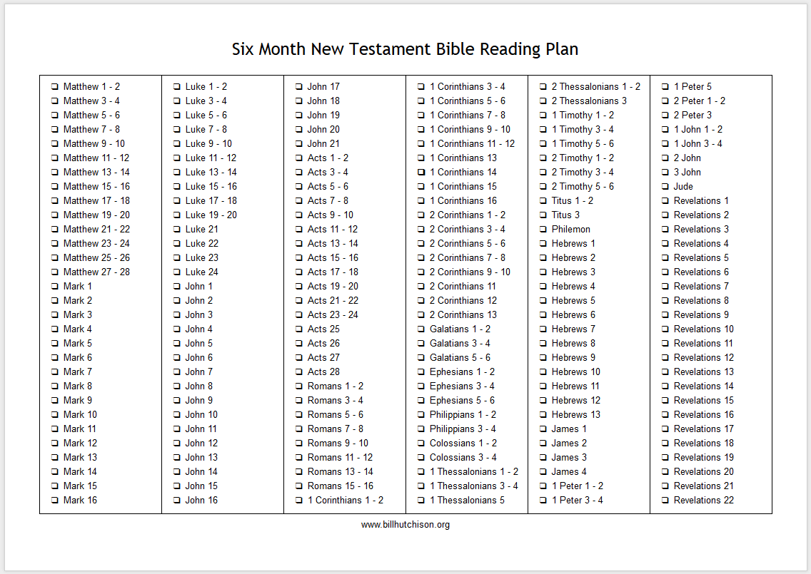 Read Your Bible In A Year Chart