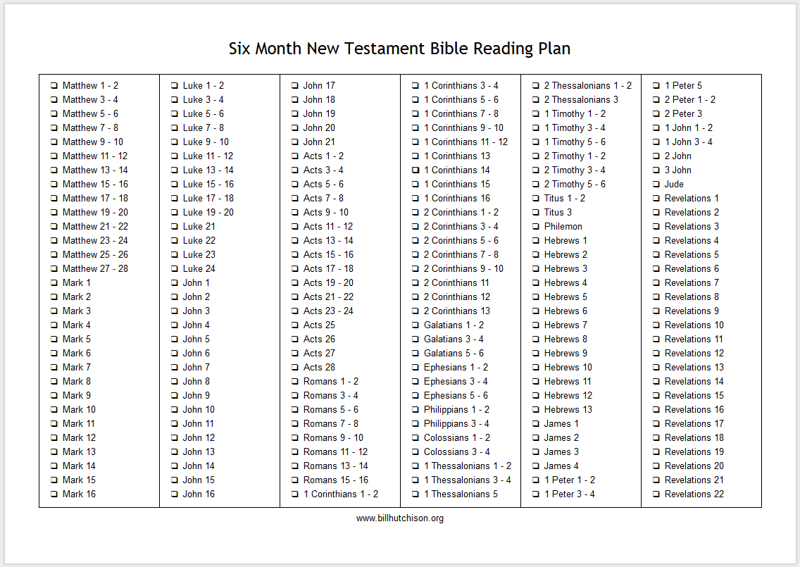 Printable Read The Bible Through In A Year Chart